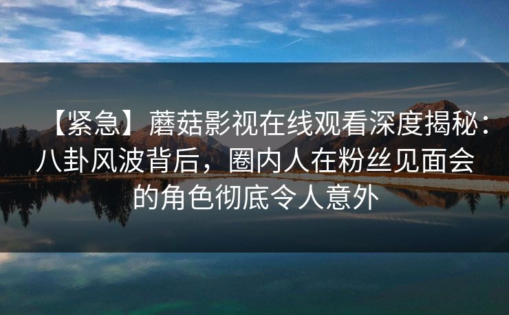 【紧急】蘑菇影视在线观看深度揭秘：八卦风波背后，圈内人在粉丝见面会的角色彻底令人意外