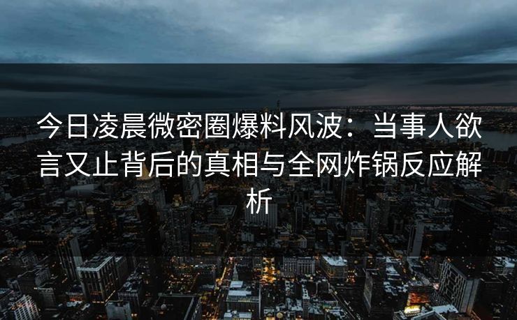 今日凌晨微密圈爆料风波:当事人欲言又止背后的真相与全网炸锅反应解析